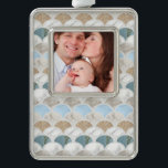 Beach Aqua Blue White Marble Pastel Mermaid Scales Rahmen-Ornament Silber<br><div class="desc">Beach opal aqua blue marble mermaid scales room requories.</div>