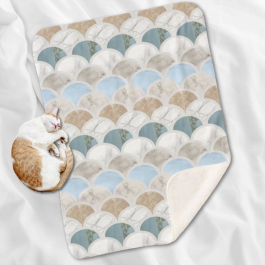 Beach Aqua Blue White Marble Pastel Mermaid Scales Sherpadecke