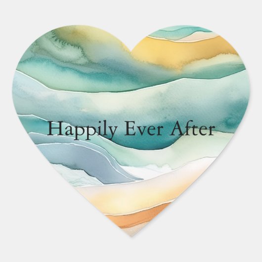 Beach Aqua Green Ocean Cream Sand Wedding Herz-Aufkleber (Vorderseite)