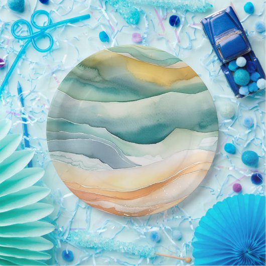 Beach Aqua Green Ocean Cream Sand Wedding Pappteller (Party)