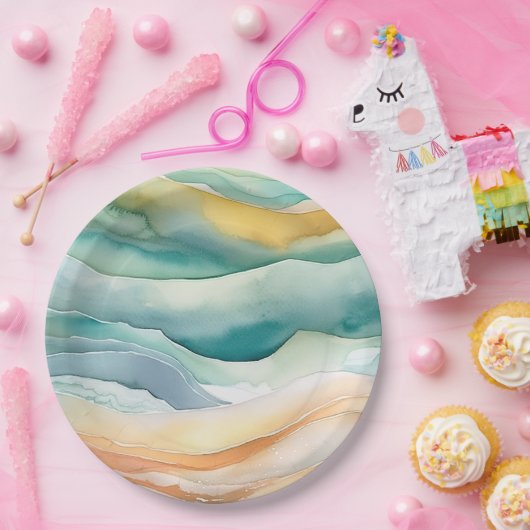 Beach Aqua Green Ocean Cream Sand Wedding Pappteller (Party)