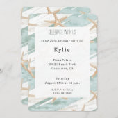 Beach Aqua Mint Starfish Streifen Geburtstag Einladung (Vorne/Hinten)