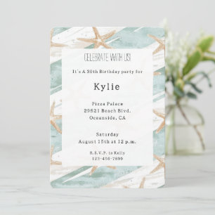 Beach Aqua Mint Starfish Streifen Geburtstag Einladung