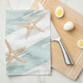 Beach Aqua Mint Starfish Streifen Geschirrtuch (Viertel Falte)