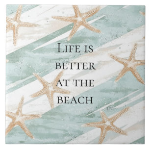 Beach Aqua Mint Starfish Streifen Hochzeit Fliese