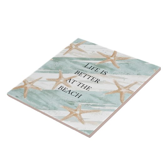 Beach Aqua Mint Starfish Streifen Hochzeit Fliese (Seite)