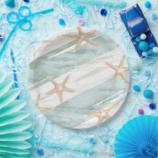 Beach Aqua Mint Starfish Streifen Hochzeit Pappteller (Party)