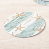 Beach Aqua Mint Starfish Streifen Hochzeit Runder Pappuntersetzer (Angewinkelt)