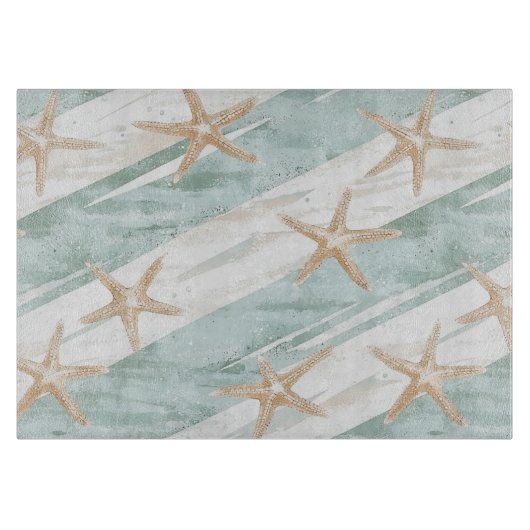 Beach Aqua Mint Starfish Streifen Schneidebrett (Vorderseite)