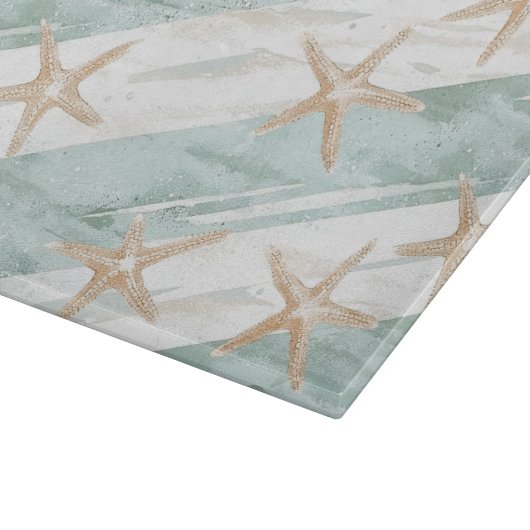 Beach Aqua Mint Starfish Streifen Schneidebrett (Ecke)