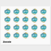 Beach Aqua und Gold Erstmalige Hochzeitsticker Runder Aufkleber (Blatt)