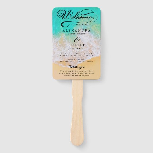 beach | Aquamarines Hochzeitsprogramm Hand Fan Fächer (Vorderseite)