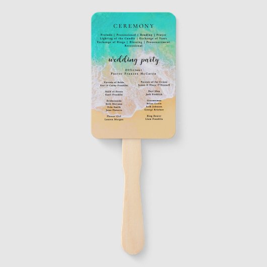 beach | Aquamarines Hochzeitsprogramm Hand Fan Fächer (Rückseite)