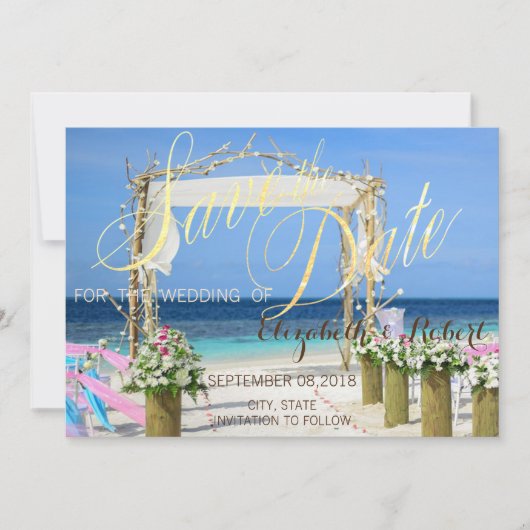 Beach Arbor Bloral Wedding retten das Datum Save The Date (Vorderseite)