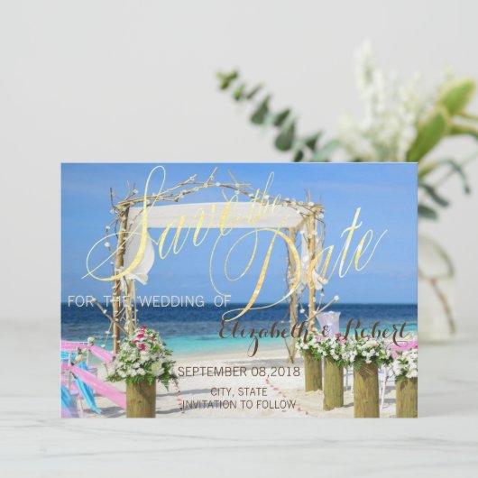 Beach Arbor Bloral Wedding retten das Datum Save The Date (Stehend Vorderseite)