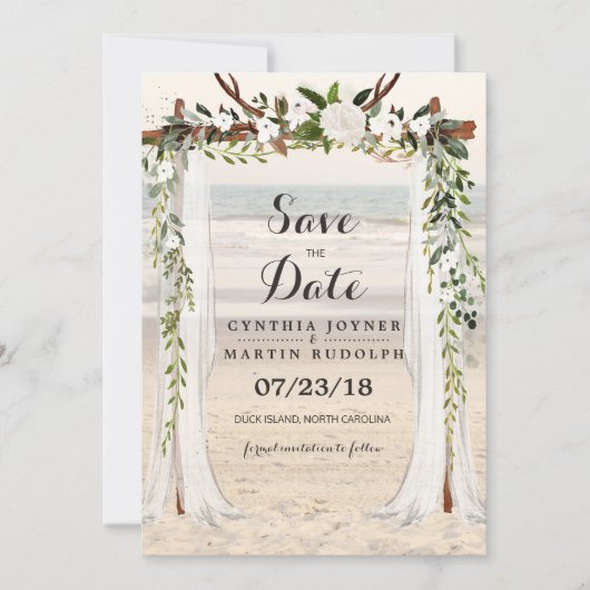 Beach Arbor Hochzeit Speichern Sie das Datum der E Einladung (Vorderseite)