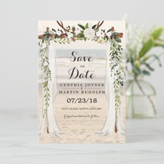 Beach Arbor Hochzeit Speichern Sie das Datum der E Einladung (Stehend Vorderseite)