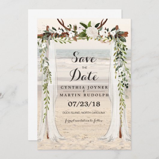 Beach Arbor Hochzeit Speichern Sie das Datum der E Einladung (Vorne/Hinten)