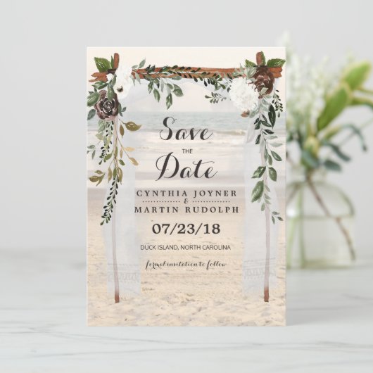 Beach Arbor Hochzeit Speichern Sie das Datum der E Einladung (Stehend Vorderseite)