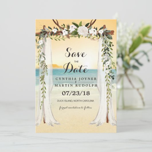 Beach Arbor Hochzeit Speichern Sie das Datum der E Einladung (Stehend Vorderseite)