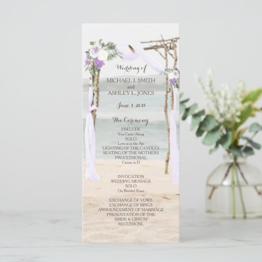 Beach Arbor Lavender Wedding Programm (Stehend Vorderseite)