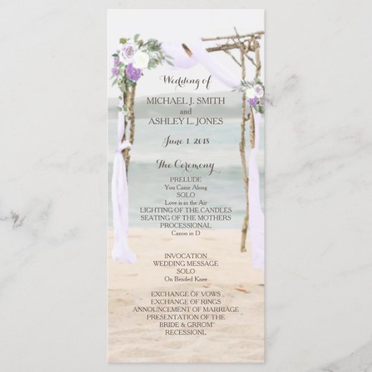 Beach Arbor Lavender Wedding Programm (Vorderseite)