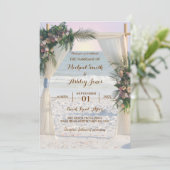 Beach Arbor Rose Tropical Blätter Sunset Wedding i Einladung (Stehend Vorderseite)