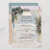 Beach Arbor Rose Tropical Blätter Sunset Wedding i Einladung (Vorne/Hinten)