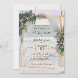 Beach Arbor Rose Tropical Blätter Sunset Wedding i Einladung