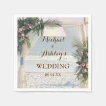 Beach Arbor Rose Tropical Blätter Sunset Wedding