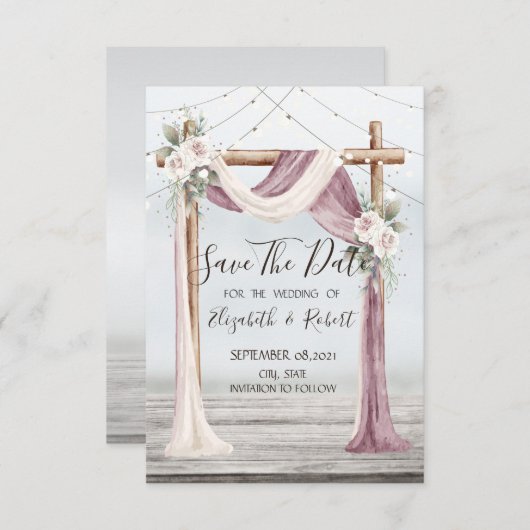 Beach Arbor String Lights Save the Date (Vorne/Hinten)