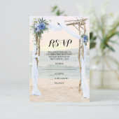 Beach Arbor Sunset Blue Orchid Wedding RSVP Card Karte (Stehend Vorderseite)
