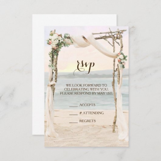 Beach Arbor Sunset Wedding RSVP Card (Vorne/Hinten)
