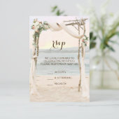 Beach Arbor Sunset Wedding RSVP Card Karte (Stehend Vorderseite)