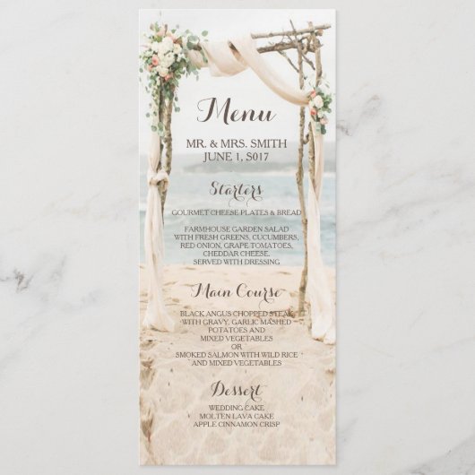 Beach Arbor Wedding Menu Card Menükarte (Vorderseite)