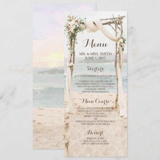 Beach Arbor Wedding Menu Card Menükarte (Vorne/Hinten)