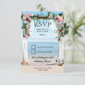 Beach Arbour mit Rose Hochzeitsrampe Einladung (Stehend Vorderseite)