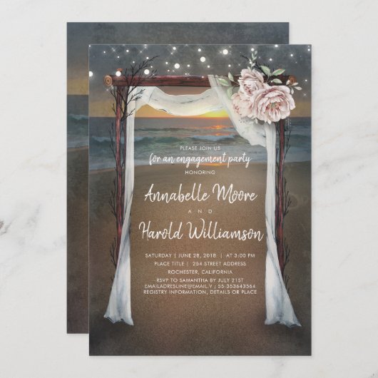 Beach Arch | Sea Sunset Engagement Party Einladung (Vorne/Hinten)