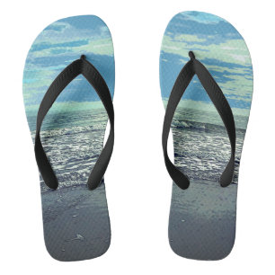 Beach Art Abstrakt Ocean Blue Grau Aquamarin Cool Badesandalen