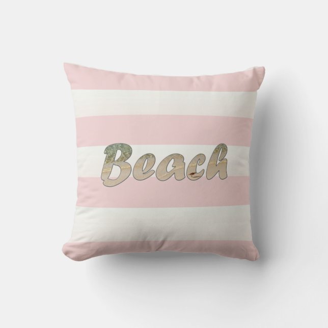 Beach Art Pink Cabana Streifen Kissen (Vorderseite)