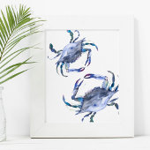 Beach Art Watercolor Coastal Blue Crab Poster