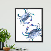 Beach Art Watercolor Coastal Blue Crab Poster
