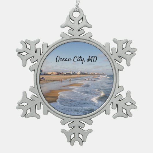 Beach at Ocean City, Maryland Schneeflocken Zinn-Ornament (Vorderseite)