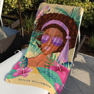 Beach Babe African Beauty Tropical Palm & Flamingo Strandtuch