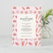Beach Babe Coastal Seashell Summer Baby Dusche Einladung (Stehend Vorderseite)