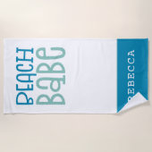 Beach Babe Funky Typografy Name Aquamarin White Strandtuch (Vorderseite)