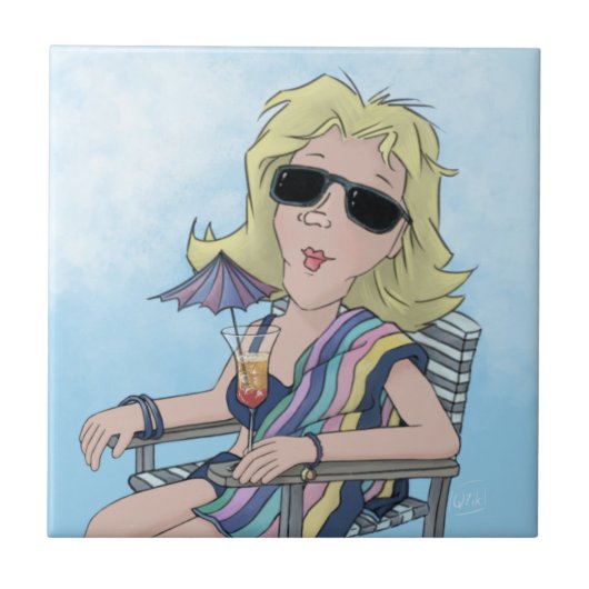 Beach Babe Keramik Tile Fliese (Vorderseite)