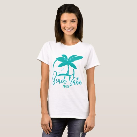Beach Babe Palm Tree Aruba Aquamarin & Blue Souven T-Shirt (Vorne ganz)