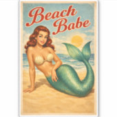 Beach Babe Pin-Up Mermaid - Retro Coastal Life Art Aufkleber (Vorderseite)