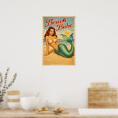 Beach Babe Pin-Up Mermaid - Retro Coastal Life Art Poster (Küche)